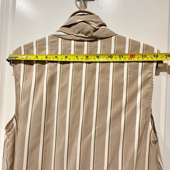 BRUNELLO CUCINELLI Striped silk top (open front) w leather belt Dark Beige Small - Picture 10 of 11